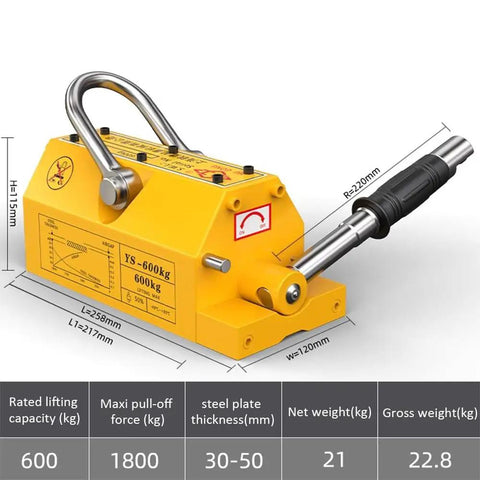 Heavy Duty Permanent Magnetic Lifter For Steel Plates And Hoists Rock Solid 600 Kg Neodymium Lift Magnet with rubber grip handle.