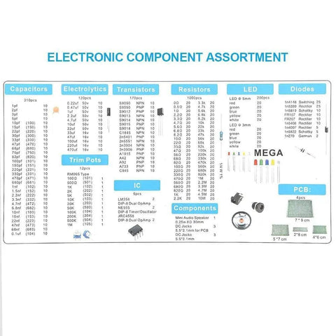 Ultimate Dope DIY Electronics Components Kit With Capacitors, Resistors, LEDs, Transistors, Diodes product assortment list