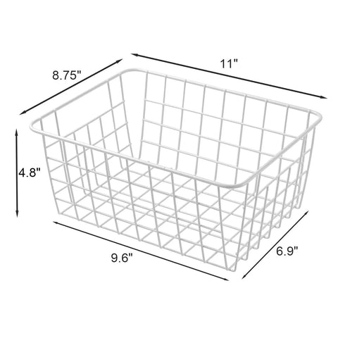 Set Of 4 White Wire Storage Baskets For Freezer, Pantry, And Bathroom Organization, 8.75 W X 11 L X 4.8 H view with dimensions