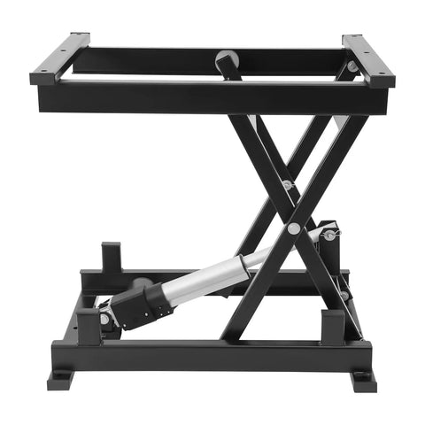 Heavy Duty Electric Scissor Lift Table With 250 Lbs Capacity, sturdy black platform and hydraulic lift mechanism.