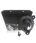 Badass Cast Iron Bear Head Beer Bottle Opener Wall Mounted With Cap Catcher Tray For Man Cave Chill Spot Or Garage Wall, detailing mounted design.
