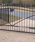 Heavy Duty Adjustable Gate Hinges Pair Weld On Black Powdercoat Finish Badass Steel Pivot Joint Three Quarter Inch By Seven Inch Tough As Nails Farm Gate Hardware Rock Solid 600 Pound Load Capacity Backyard Upgrade with open gate.