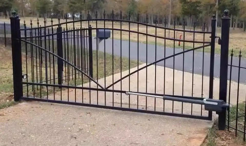 Heavy Duty Adjustable Gate Hinges Pair Weld On Black Powdercoat Finish Badass Steel Pivot Joint Three Quarter Inch By Seven Inch Tough As Nails Farm Gate Hardware Rock Solid 600 Pound Load Capacity Backyard Upgrade with open gate.
