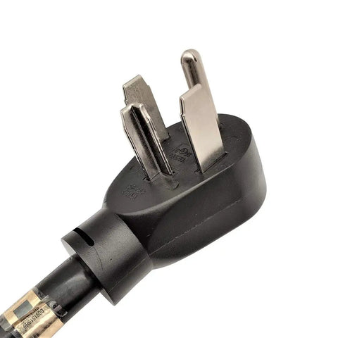 Close-up of Heavy Duty 4 Prong 14-30 Extension Cord For Dryer Or EV Charger, UL Listed, 30A 250V plug, NEMA 14-30P