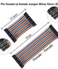 240-Piece Dupont Jumper Wire Kit With 10cm And 20cm Cables, 40-Pin F-F Connectors, multicolor ribbon cables displayed