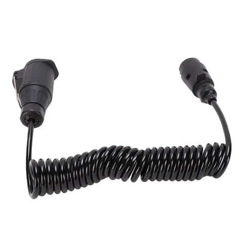 Coiled Trailer Plug Adapter 7 Pin To 13 Pin Socket 9.84 Foot RV Extension Cable, black coiled cable with molded connectors