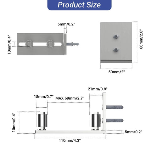 Dimensions of Bottom Floor Guide For Barn Doors Adjustable Stainless Steel Roller Wall Mounted Sliding Door Guide