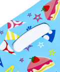 Close-up of blue Birthday Party Favor Bags With Handles 32 Pack Goodie Bags 9.8 x 6.7 Inches with festive cake and star designs.
