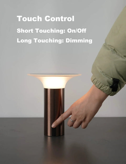 Cool Solar Table Lamp Cordless Rechargeable Night Light With Touch Dimming Portable for home and camping in brown finish