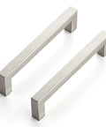 Two 5-inch brushed nickel square cabinet handles from 25 Pack 5 Inch Kitchen Square Cabinet Handles Brushed Nickel Drawer Pulls For Cupboard Hardware
