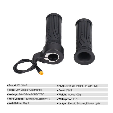 20X Full Twist Throttle For E Bikes And Scooters Stable Responsive Electric Bike Throttle With Waterproof Connector Black
