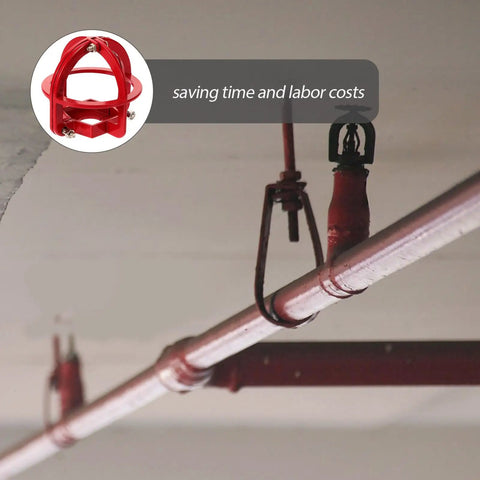 Tough As Nails Fire Sprinkler Head Guard Cover Designed For Flush Side Wall And Semi Recessed Systems To Shield Critical Plumbing From Accidental Bumps While Keeping Places Safe, red guard fitted on piping.