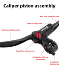 4-Piston Hydraulic Disc Brake Set For MTB And E-Bike lever, aluminum alloy handle, installation and tuning screws visible