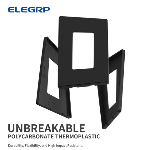 Screwless 1 Gang Wall Plate Mid Size Matte Black Unbreakable Thermoplastic Faceplate Cover For Decorator Receptacle Outlet And Switch UL Listed 5 Pack