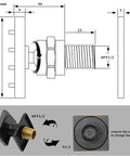 Technical diagram of 2 Inch Brass Square Massage Shower Body Sprayer Jets in Oil Rubbed Bronze Set Of 6 with concealed installation.