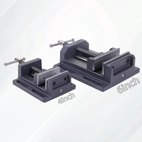 Heavy Duty Beefy 6 Inch Drill Press Vise For Precision Workholding, 30 Lb Clamp With Sturdy Jaw, Ultra Secure Opening, side by side view.