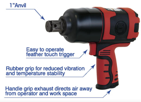 Japan Built One Inch Air Impact Wrench Cranks Through Stuck Nuts Like Butter Delivering 1217 Ft Lbs Of Raw Torque With A Thick Rubber Grip For Serious Shop Work And Truck Repair