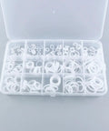 900 Piece Silicone Fender Washers Set M6 To M20 Assortment Kit With Nine Sizes Round Flat Shim Washers For Screws And Bolts Handy Storage Box Ideal For Auto Repairs And DIY Projects For Gearheads. clear organizer with silicone washers
