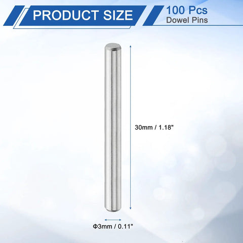 Built To Last 304 Stainless Steel Dowel Pins For Shelves And Cabinets 3x30mm 100 Pack Rustproof And Smooth Finish shown