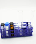 Three Pack Blue Plastic Test Tube Racks With 21 Holes Each, 30mm Hole Diameter, Detachable Lab Rack Holder With Safe Smooth Edges