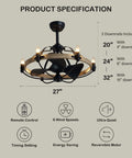Industrial Caged Ceiling Fan With Lights And Remote Dope Black Eight Blade Fandelier product specifications with downrod sizes
