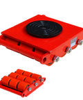 Heavy Duty Machinery Mover Skate Dolly With 15T Capacity, red steel roller skates for easy equipment transport.