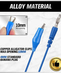 Blue copper alligator clips and 4mm banana plug from 22 Piece Back Probe Kit With Multimeter Probes Test Leads And Alligator Clips For Auto Electrical Diagnostics Comprehensive Automotive Circuit Diagnostic Tool Set For Car Repair And DIY Wiring