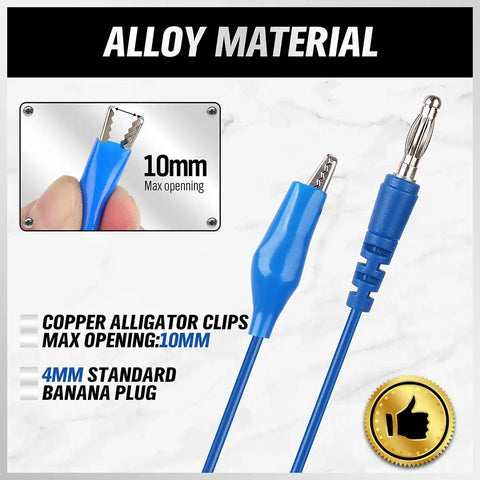 Blue copper alligator clips and 4mm banana plug from 22 Piece Back Probe Kit With Multimeter Probes Test Leads And Alligator Clips For Auto Electrical Diagnostics Comprehensive Automotive Circuit Diagnostic Tool Set For Car Repair And DIY Wiring