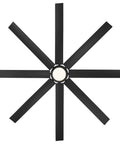 66 Inch Outdoor Ceiling Fan With Integrated Led Lighting And Wireless Remote Matte Black view from above showcasing sleek blades and central light.