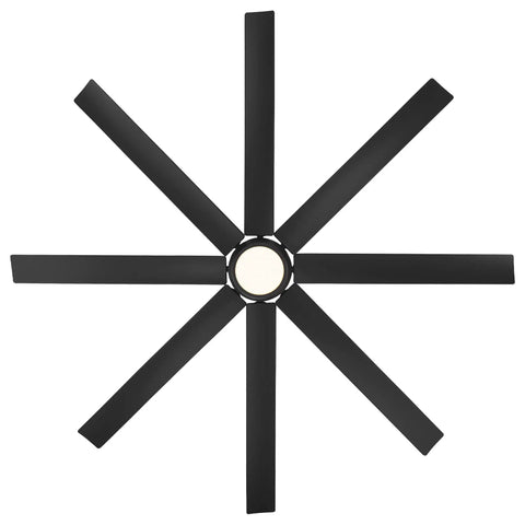 Heavy Duty 66 Inch Outdoor Ceiling Fan With Slick Matte Black Coating and Full Smart App Tie In for Patios, top view showing sleek blades
