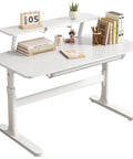 Badass Height Adjustable Standing Desk With Manual Crank Drawer And Removable Bookshelf For A Dope Home Office Setup, white ergonomic workstation.