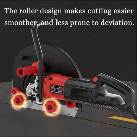Heavy Duty Electric Concrete Cutter Saw With 8900W Motor Dual Blades And Integrated Water Pump close-up of roller design for smoother cutting