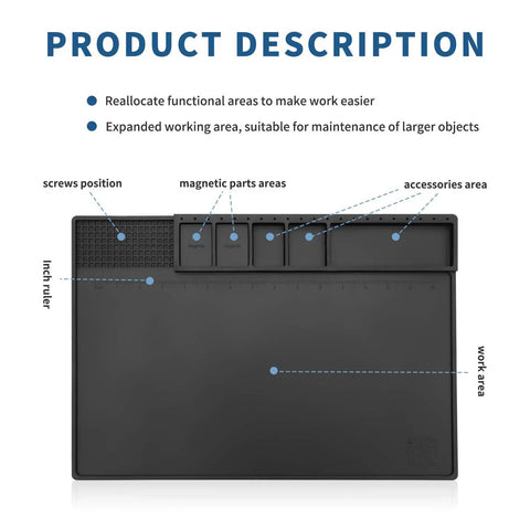 Magnetic Silicone Soldering Mat With Heat Resistance Up To 932 Degrees Fahrenheit, Expanded 17x12 Inch Work Surface With Labeled Features