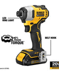 20V Max Cordless Impact Driver With One Quarter Inch Chuck Ultra Compact Five Point One Inch Length Seventeen Hundred Inch Pounds Of Torque Tool Only Fits In Tight Spots And Precise Control, featuring LED ring light and belt hook.