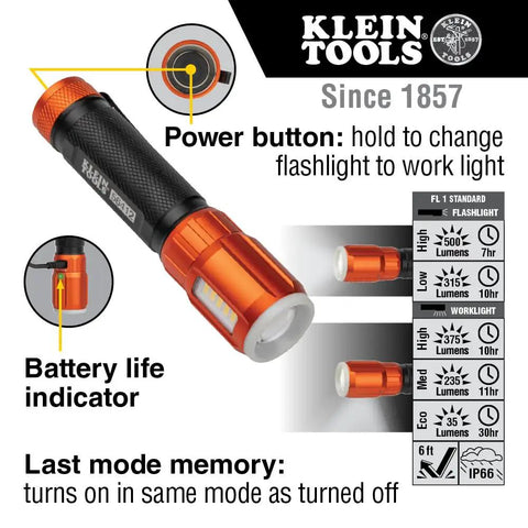 Rechargeable LED Flashlight With Flood Light 500 Lumens USB C Rechargeable Magnetic End Cap Pocket Clip Hands Free Worklight