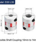 Beefy 2 Pack D30 L35 10mm To 14mm Flexible Plum Shaft Coupling Aluminum Motor Connector for 3D Printer CNC Machine Silver and Red