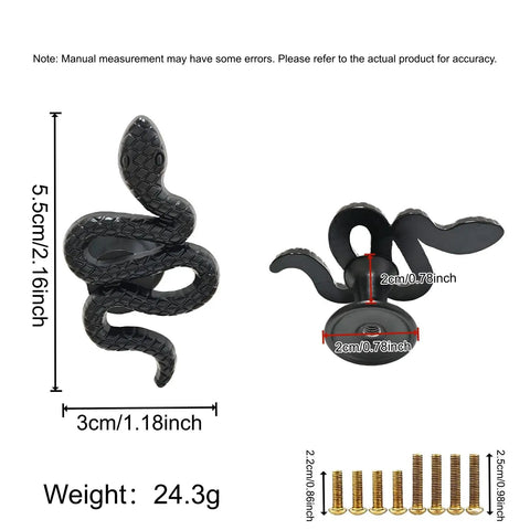 Snake Shaped Cabinet Knobs Set of 4 Dope Black Zinc Alloy Drawer Pulls and Door Handles, 2.16in x 1.18in