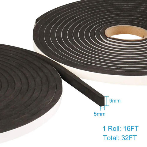 Kick Those Stubborn Drafts With Heavy Duty Foam Seal Tape For Doors And Windows Soundproof Weather Stripping Single Sided Cushioned Gap Filler Blocks Chill Air And Hiss 3 8 By 3 16 2 Rolls close up of black adhesive foam tape rolls each 16FT