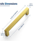 Gold Cabinet Pulls 10 Pack Five Inch Square Drawer Handles Stainless Steel Kitchen Hardware dimensions diagram