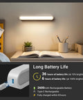 Dope Wireless LED Under Cabinet Light Bar With Magnetic Mount showing long battery life on a desk with book and plants.
