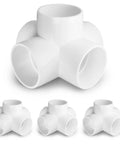 Five Way 2 Inch PVC Pipe Fittings White SCH40 Furniture Grade Connectors Set Of 4 for DIY projects, shown in a set of four fittings