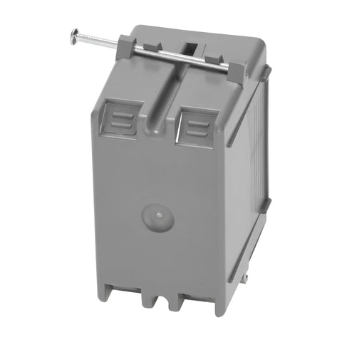 One Gang 18 Cu In Pvc Electrical Junction Box Gray Non Metallic Outlet Block For Switches And Dimmers 10 Pack side view with mounting screw