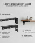 Heavy Duty Cold Rolled Steel L Shaped Bracket for Floating Shelves Black Finish Wall Mount Support Hardware illustration