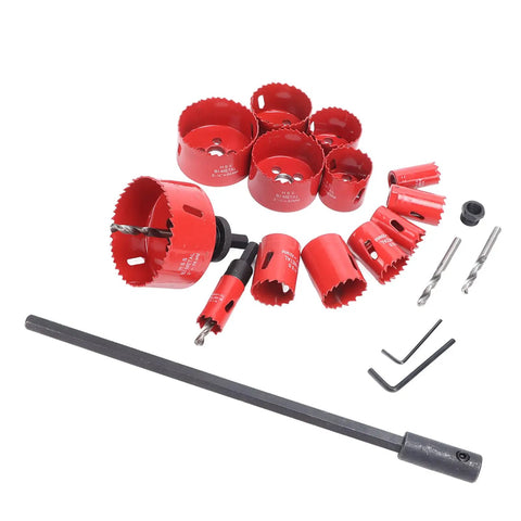 Fafeicy 21 Pc Hss Hole Saw Kit With Fast Cutting Wood Metal Plastic Plasterboard Set Includes Twisting Drill Bit Thread Converter And Hex Wrench For Home Projects, red hole saws and accessories