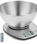 Digital Kitchen Scale With Large Clear Display And Stainless Steel Mixing Bowl For Wet And Dry Foods, Weighs Up To 11 Lb
