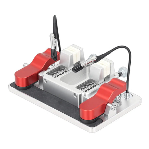 Helping Hands Soldering Station With Aluminum Third Hand Clamp Kit for PCB, showing red clamps and ceramic jaws on a metal base.
