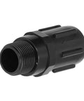 Close-up of Garden Hose Pressure Regulator with G Three Fourth Thread Water Flow Control Valve, black fireproof plastic.