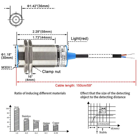M30 Capacitive Proximity Sensor Shield Type LJC30A3 10 JEZ Detects Any Dielectric Object From 1 To 10 mm With Shielded Normally Open Output