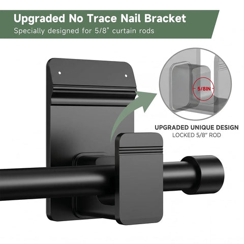 Zero Drama No Drill Curtain Rod Brackets For Five Eighth Inch Rods Heavy Duty 30 Pound Adhesive And Nails Damage Free Wall Mount Holders Easy Room Refresh For Kitchen Bathroom Or Bedroom Eight Piece Black Set