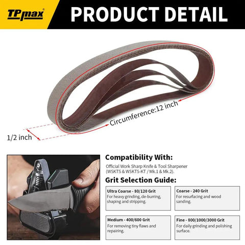 45 Piece One-Half Inch By Twelve Inch Knife Sharpener Sanding Belt Kit With Multiple Grits for WSKTS WSKTS-KT Mk1 Mk2 Sharpener